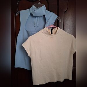 Zara Lot Of 2 Women's Tops Blue Cut Out and Cream Mockneck